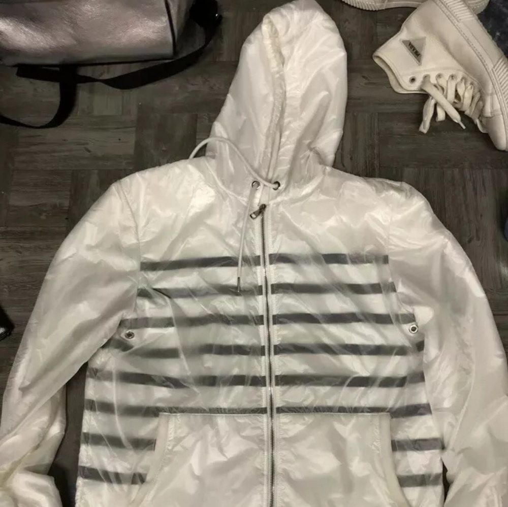 Moncler maglia cardigan white stripe rain jacket